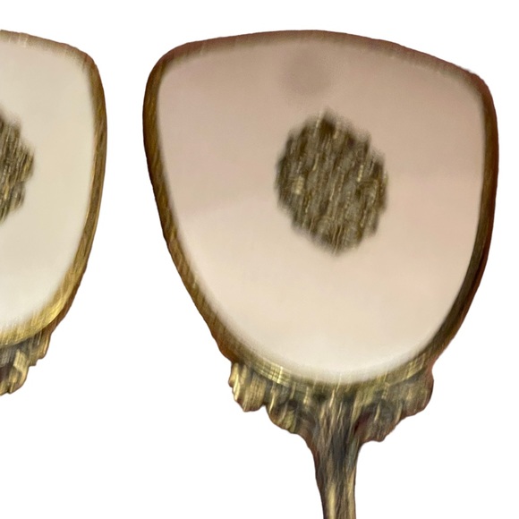 Vintage Antiqued Ormolu Brass heavy ornate metal Vanity set mirror brush - Picture 3 of 11